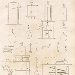 ANTIQUE Chemistry Print - Gazometer & Blowpipe - 1800s