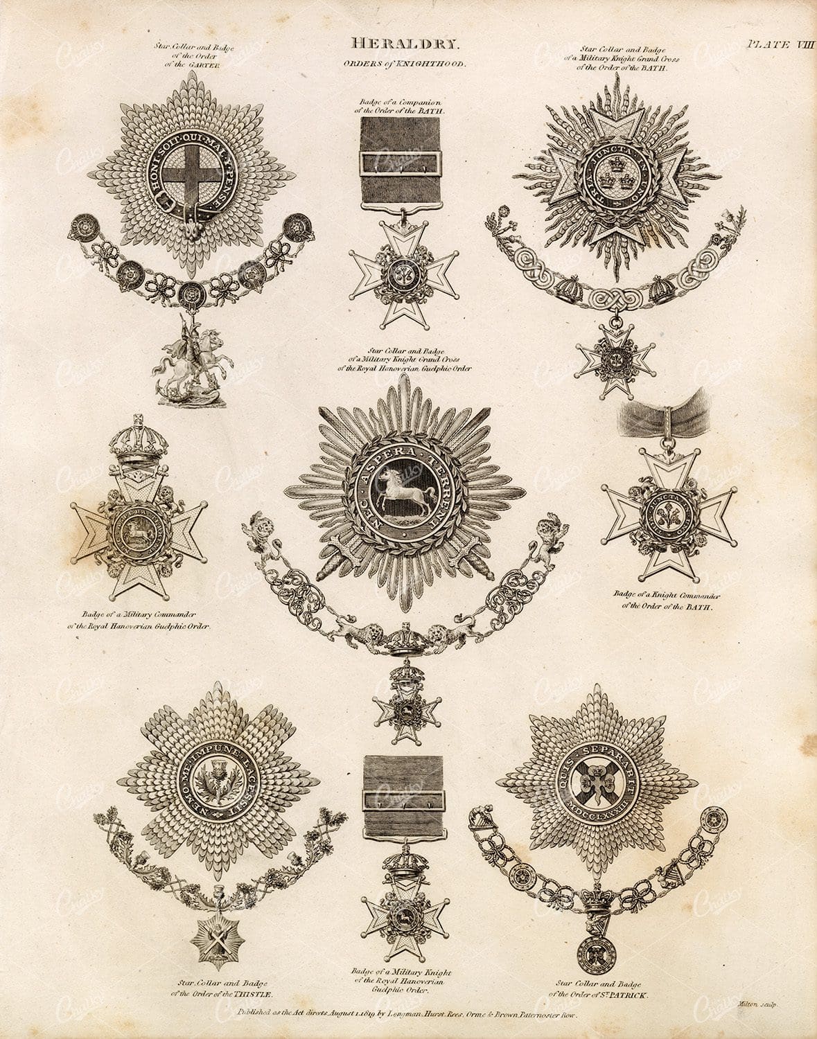 HERALDRY Orders of Knighthood - Rees' Encyclopedia 1800s