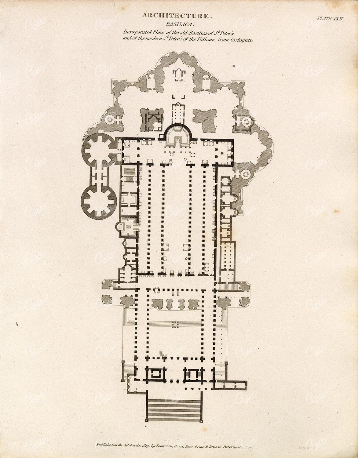 ANTIQUE Architecture Print 1800s - Basilica - Rees' Encyclopedia