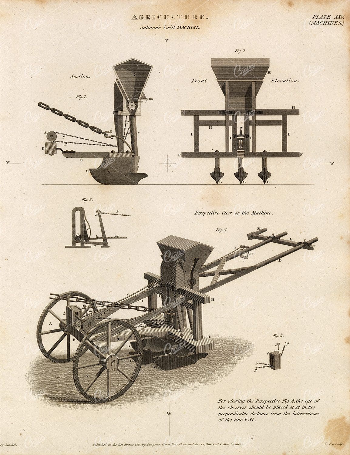 ANTIQUE Agriculture Print - Rees' Encyclopedia 1800s