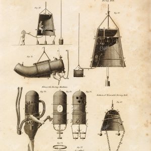 HYDRAULICS Vintage Print 1800s - Diving Bell - Rees' Encyclopedia