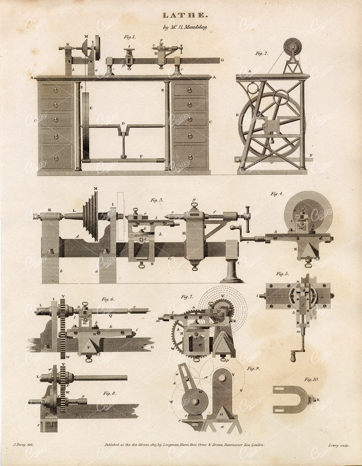 VINTAGE Lathe Print 1800s - Rees' Encyclopedia