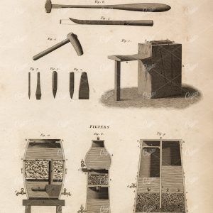 ANTIQUE Miscellany Print - File Cutting - Filters - 1800s