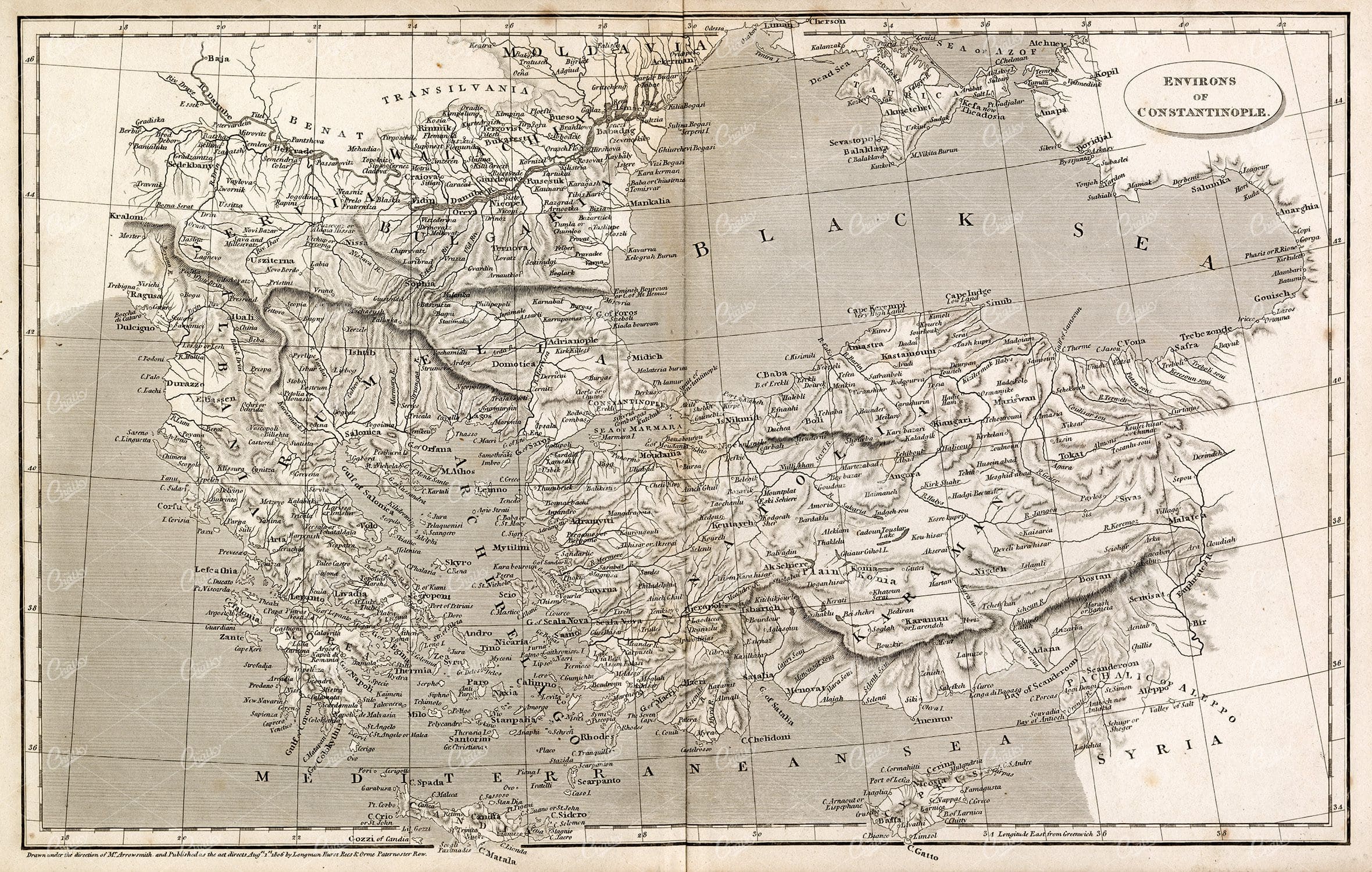 ANTIQUE Map 1800s - Environs of Constantinople
