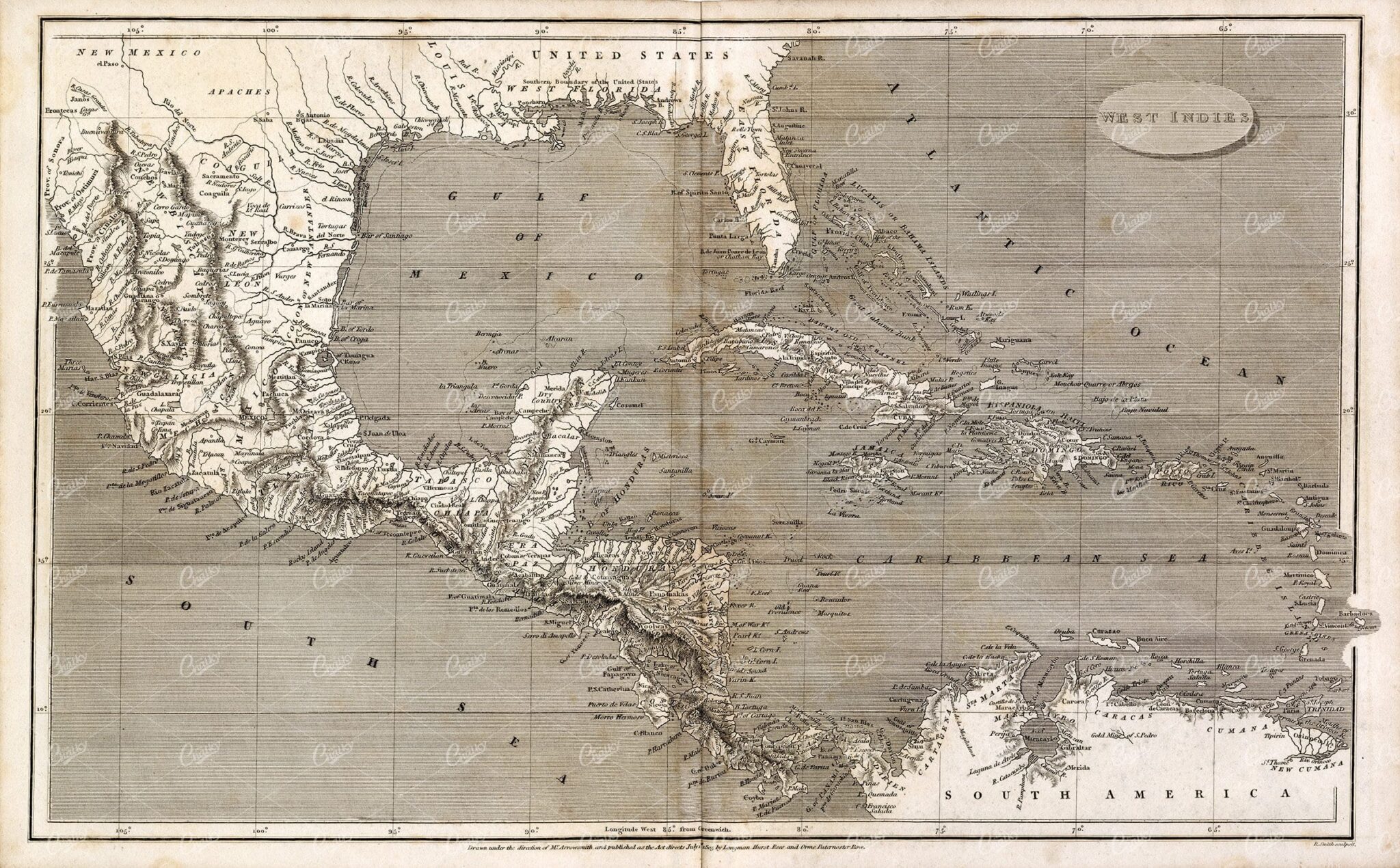 ANTIQUE Map of the West Indies - Rees' Encyclopedia 1800s
