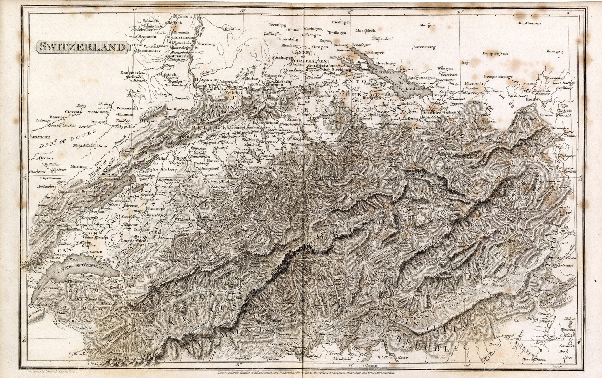 ANTIQUE Map of Switzerland - 1800s Rees' Encyclopedia
