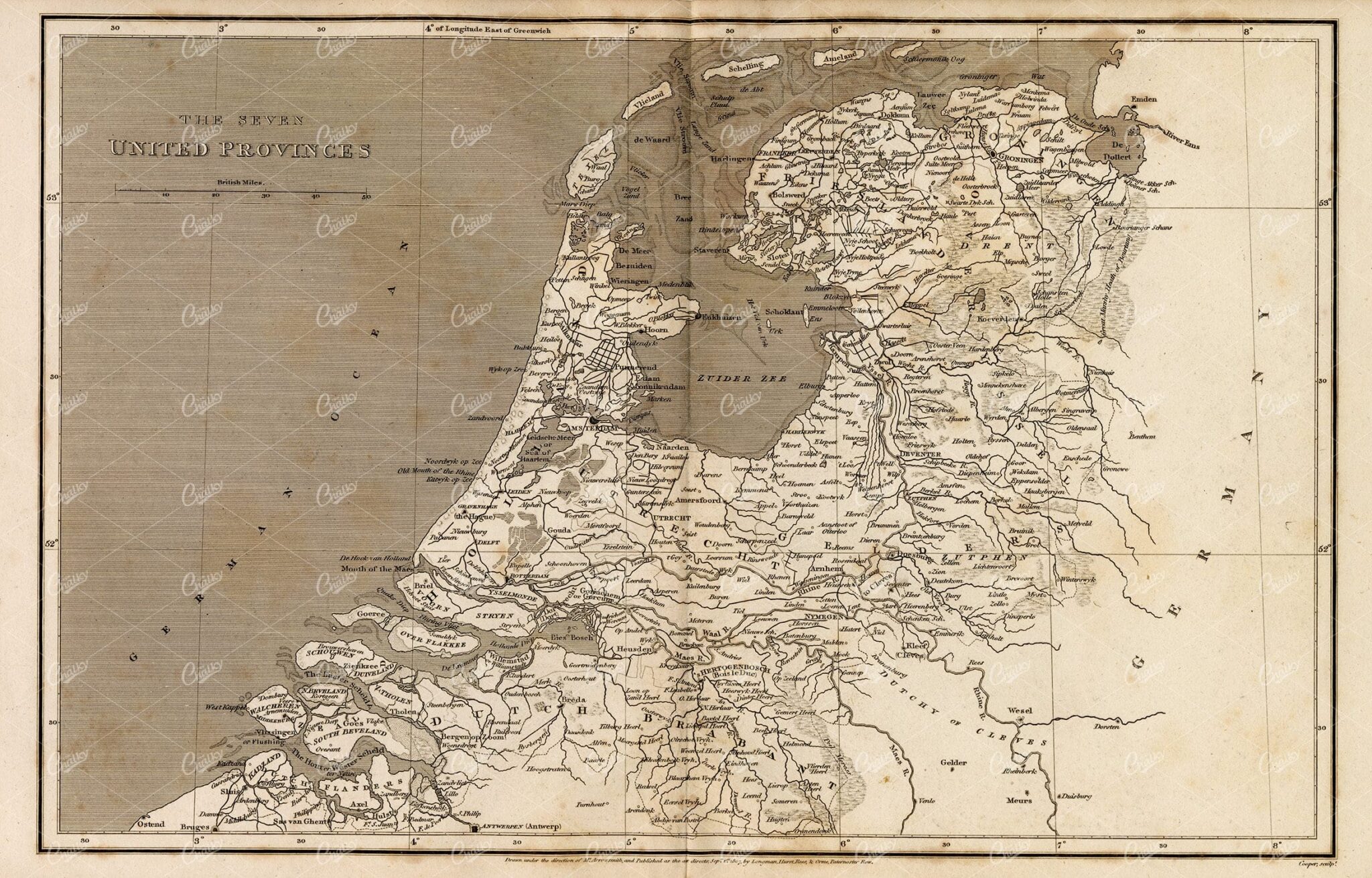 VINTAGE Map of the Seven United Provinces - 1800s
