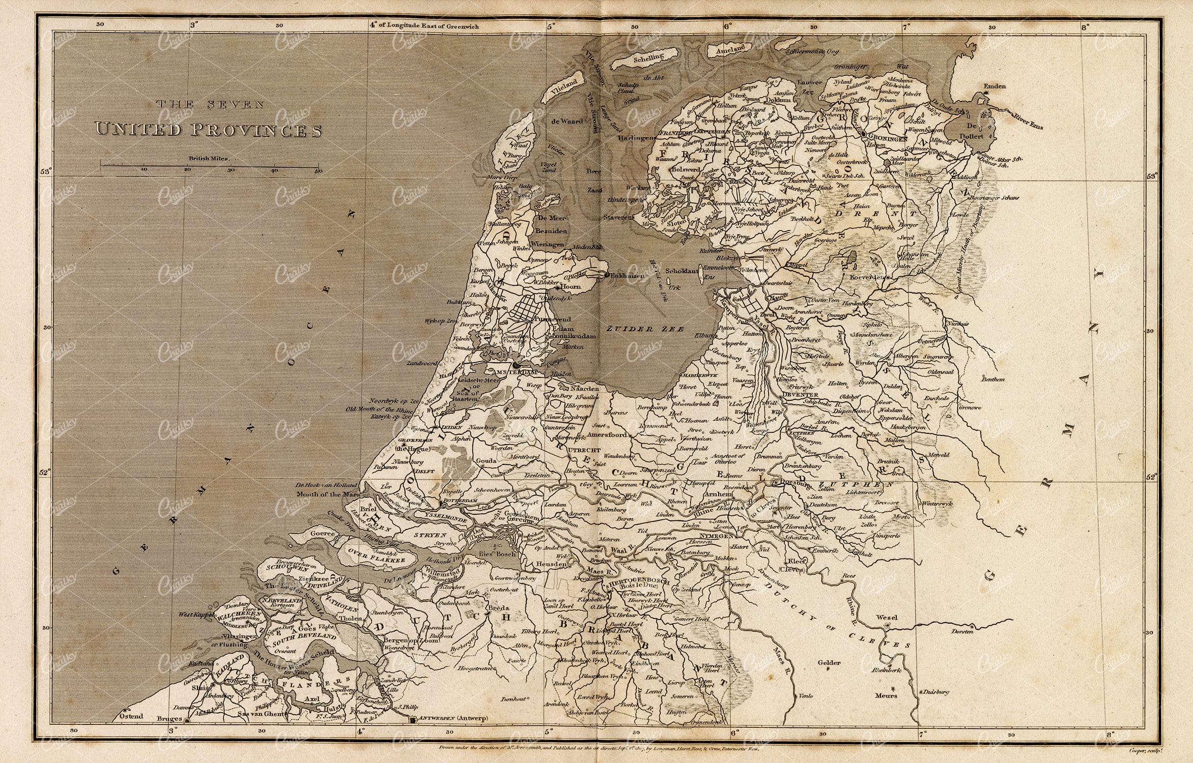 VINTAGE Map of the Seven United Provinces - 1800s
