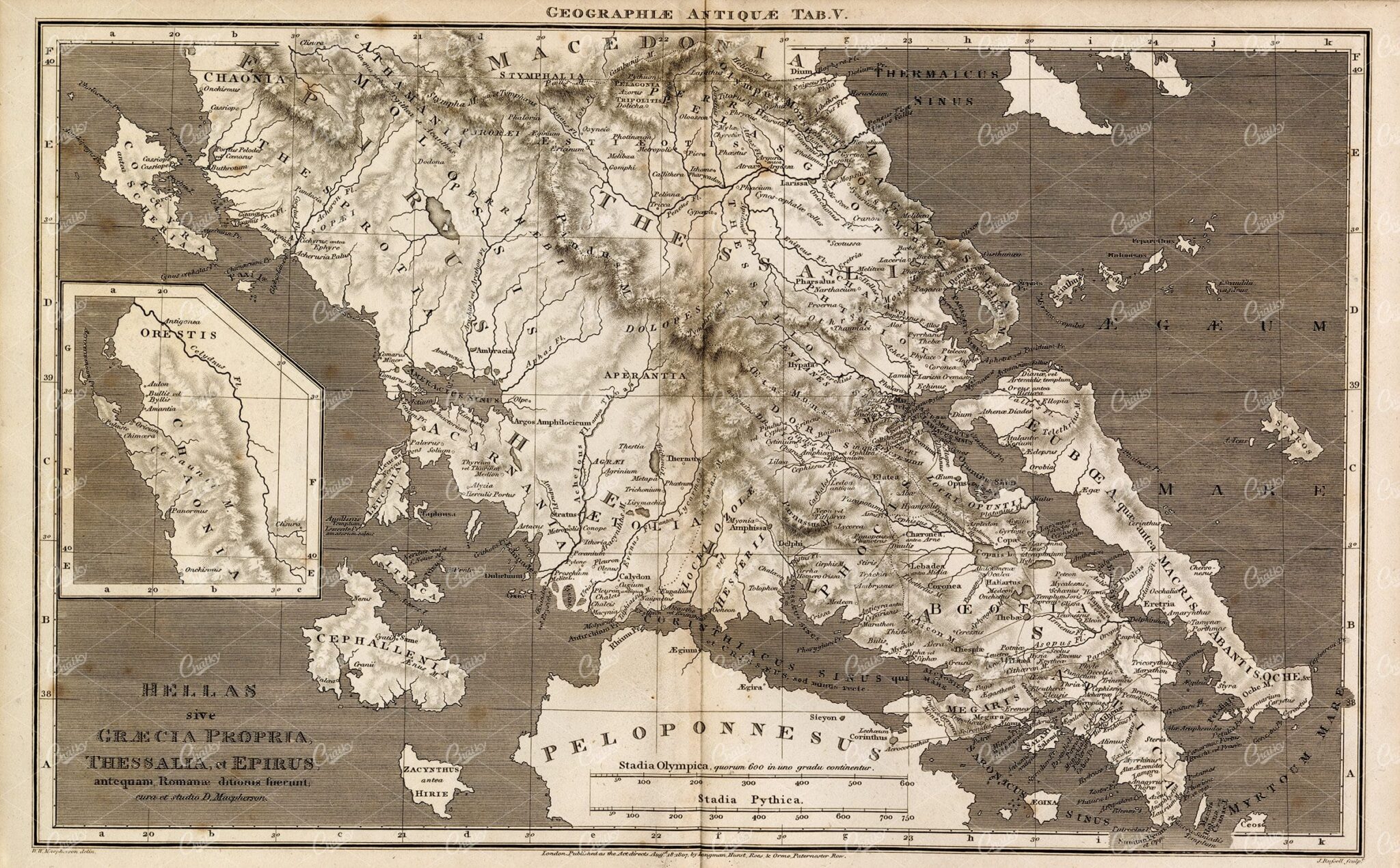 1800s Vintage Map - Ancient Greece - Rees' Encyclopedia