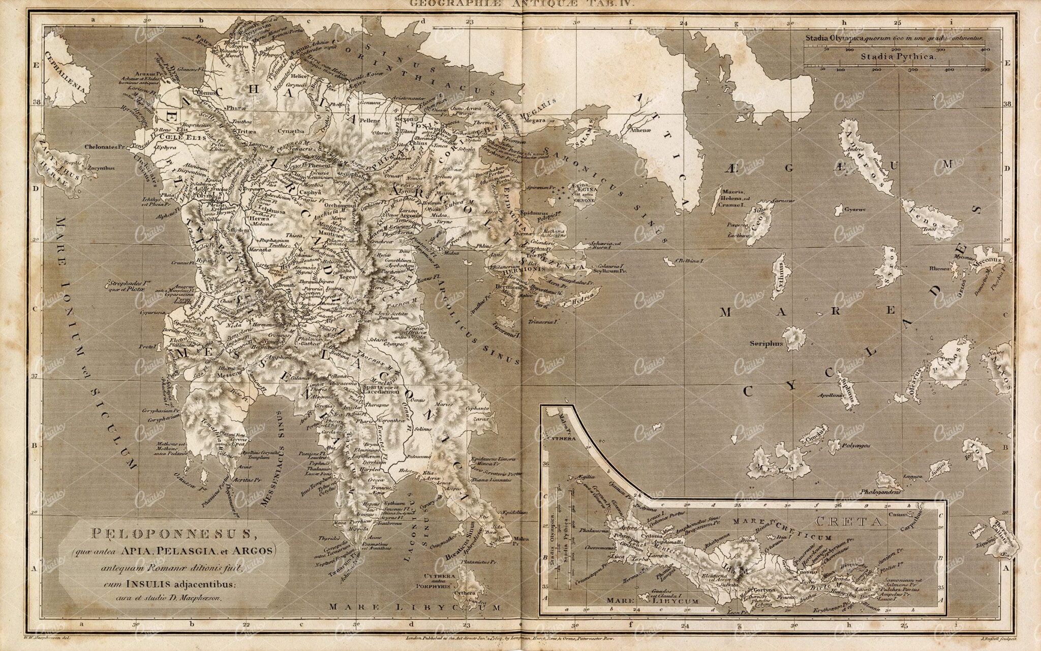 1800s Vintage Map - Ancient Greece - Rees' Encyclopedia