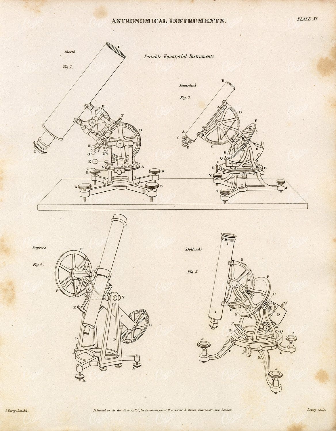 ASTRONOMICAL Instruments Vintage Print - Rees' Encyclopedia