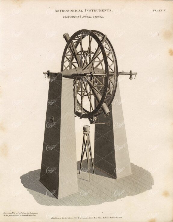 VINTAGE Astronomical Print 1800s - Troughton's Mural Circle
