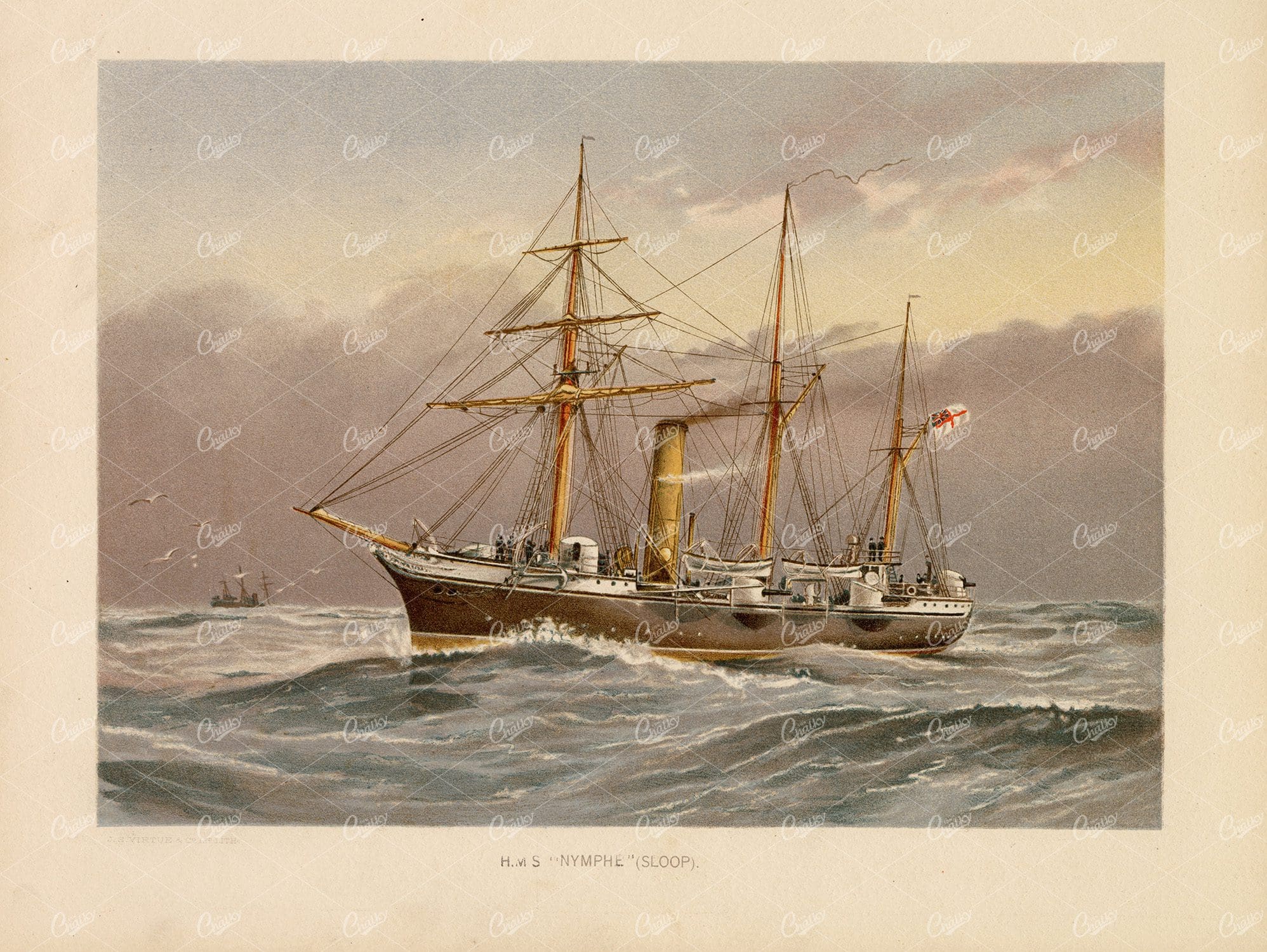 H.M.S. "NYMPHE," (sloop) - 1892 Vintage Naval Ship Print