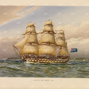BATTLESHIP - Her Majesty's Navy - Antique Naval Print 1892