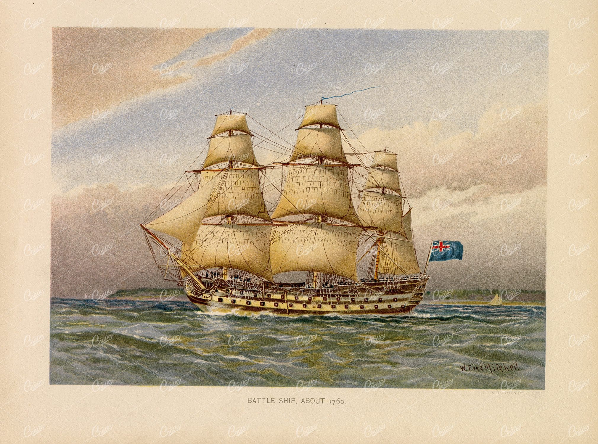 BATTLESHIP - Her Majesty's Navy - Antique Naval Print 1892