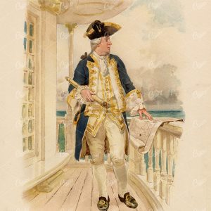 ANTIQUE Naval Print of an 18th Century Admiral - Vintage 1892