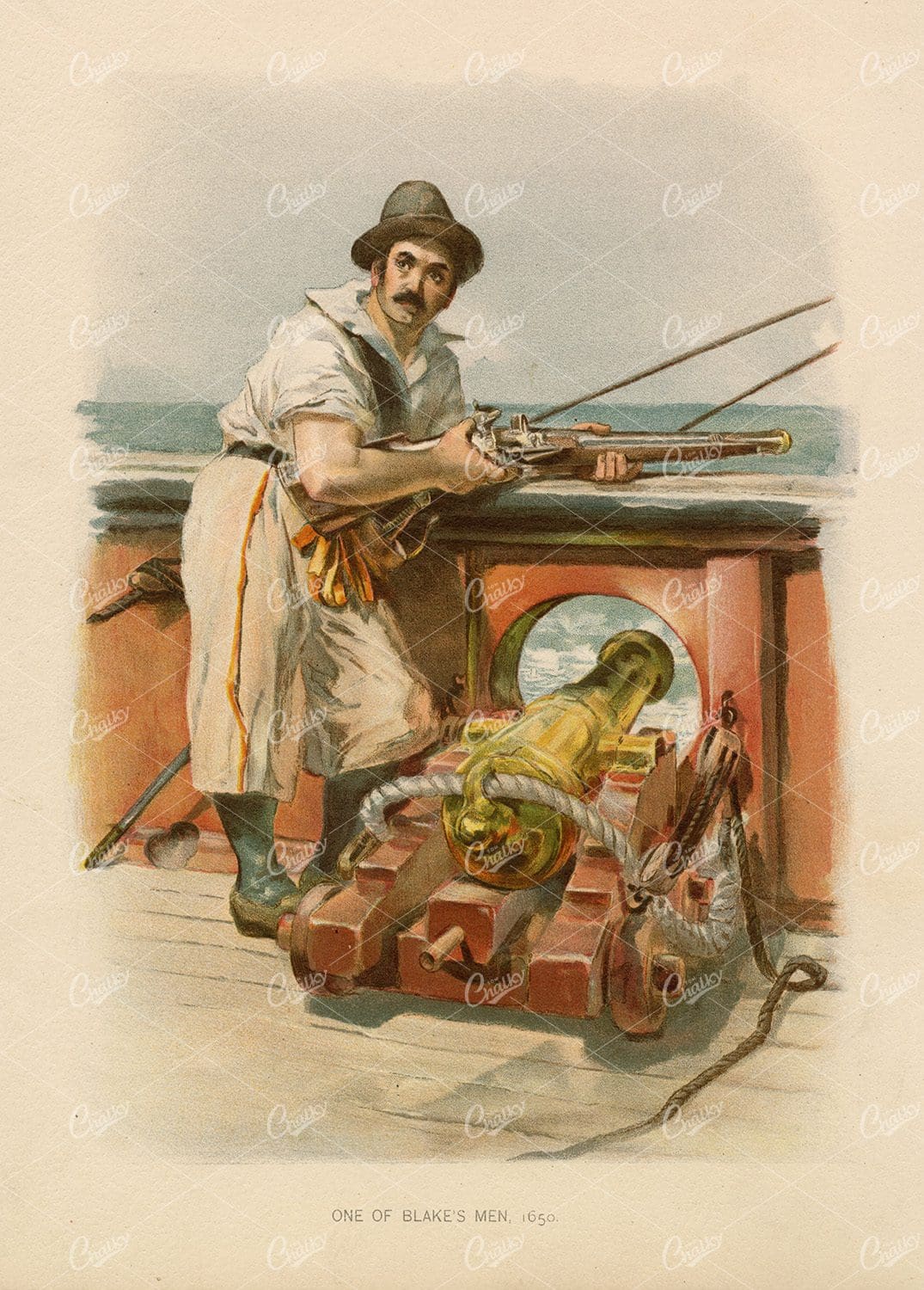 VINTAGE Naval Print 1892 - One of Blake's Men - Her Majesty's Navy
