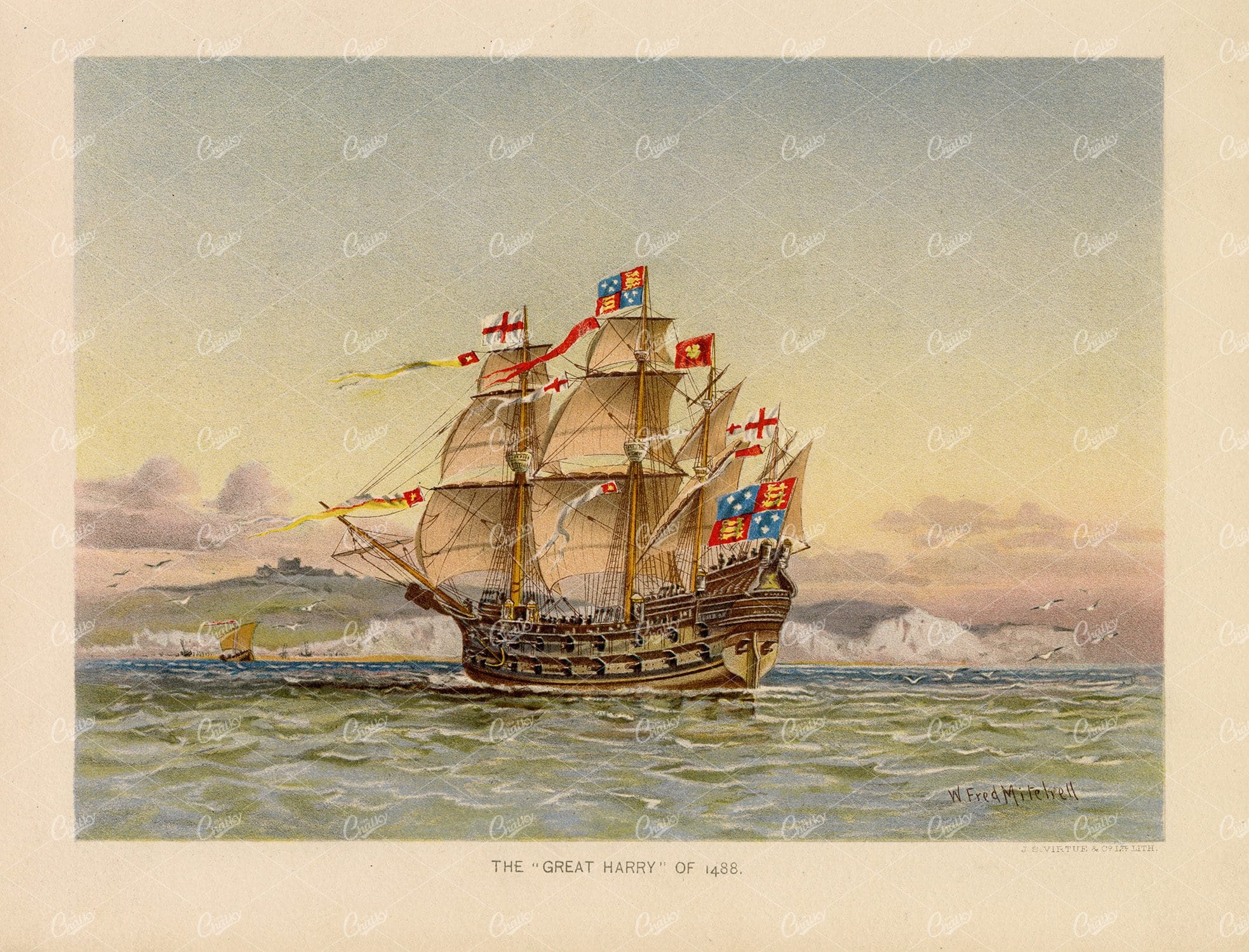 THE "GREAT HARRY" of 1488 - 1892 Vintage Naval Print
