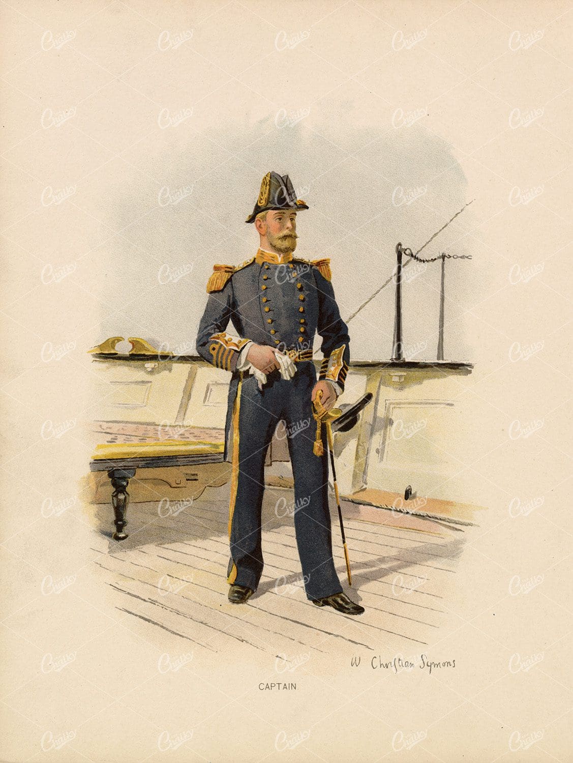 ANTIQUE Her Majesty's Navy - CAPTAIN - Vintage 1892 Print
