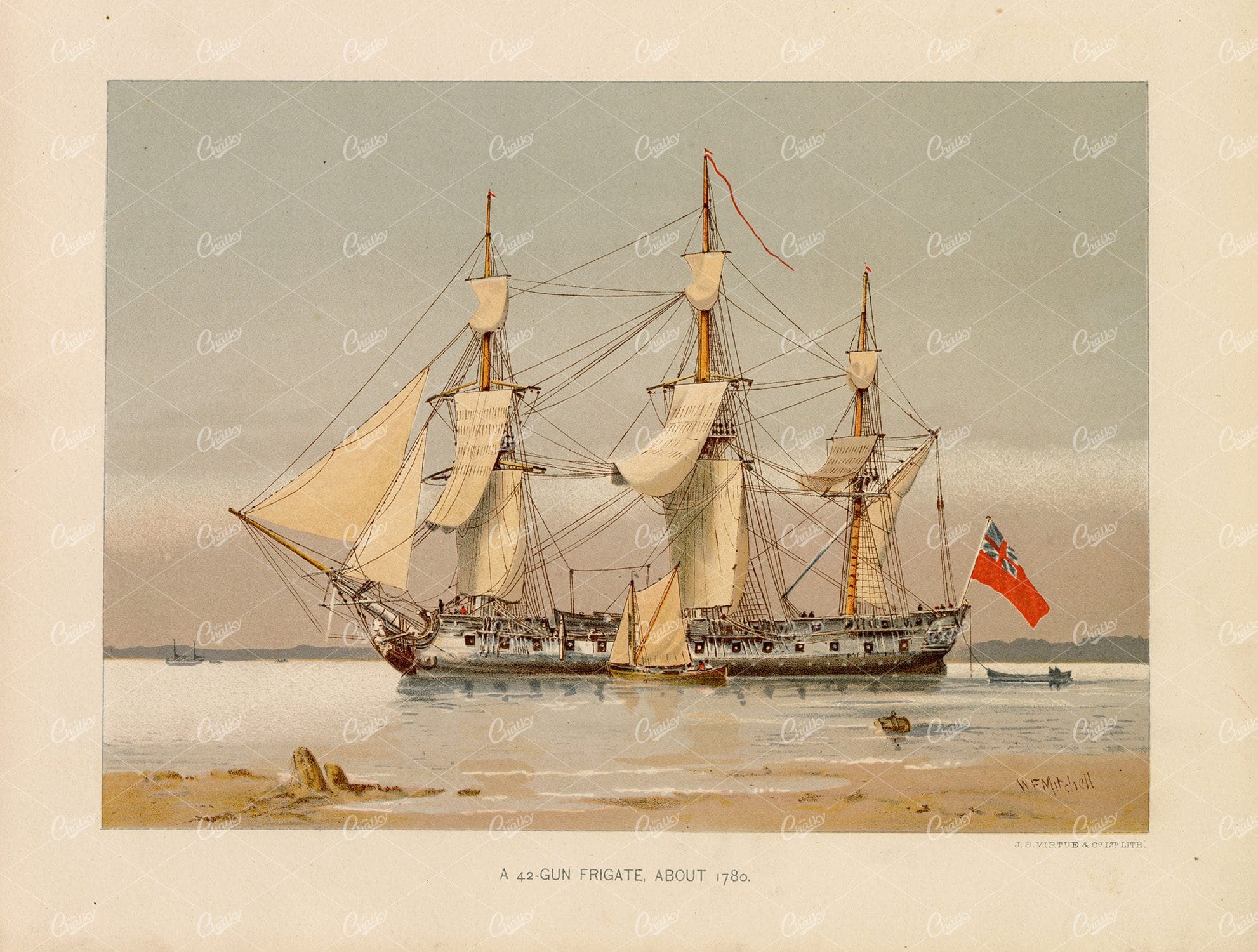 HER MAJESTY'S NAVY - A 42-Gun Frigate - Vintage Print 1892