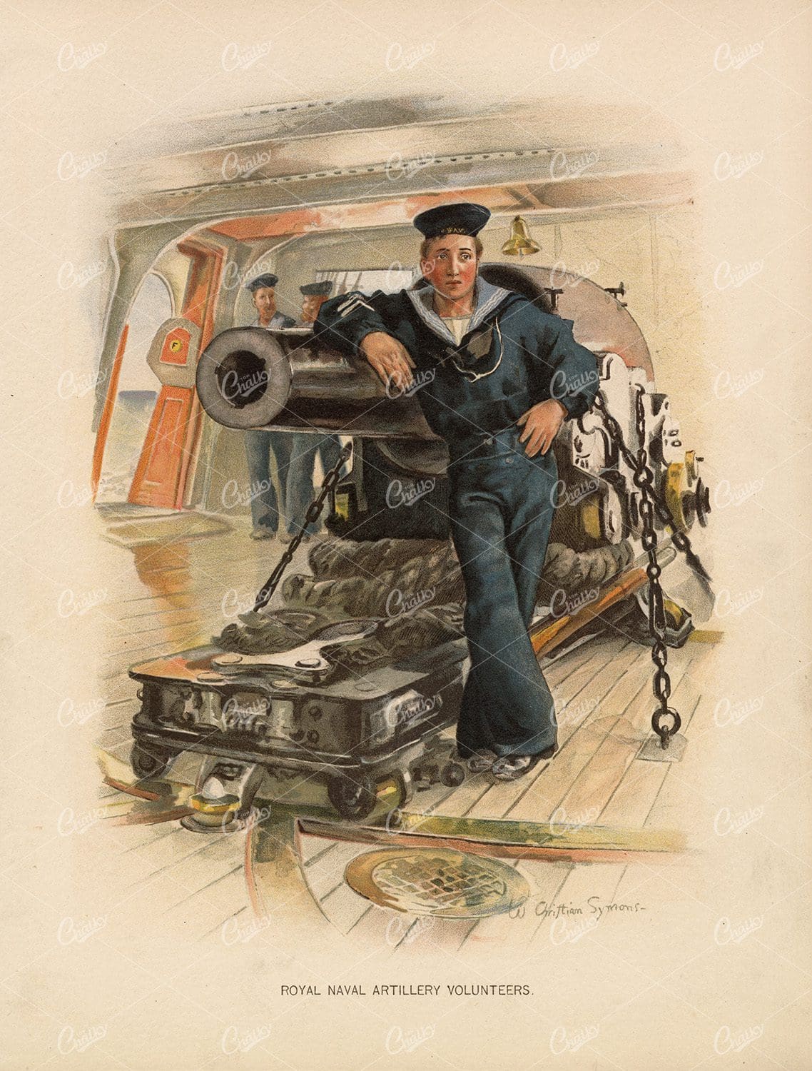 ANTIQUE Naval Print - Royal Naval Artillery Volunteers - 1892