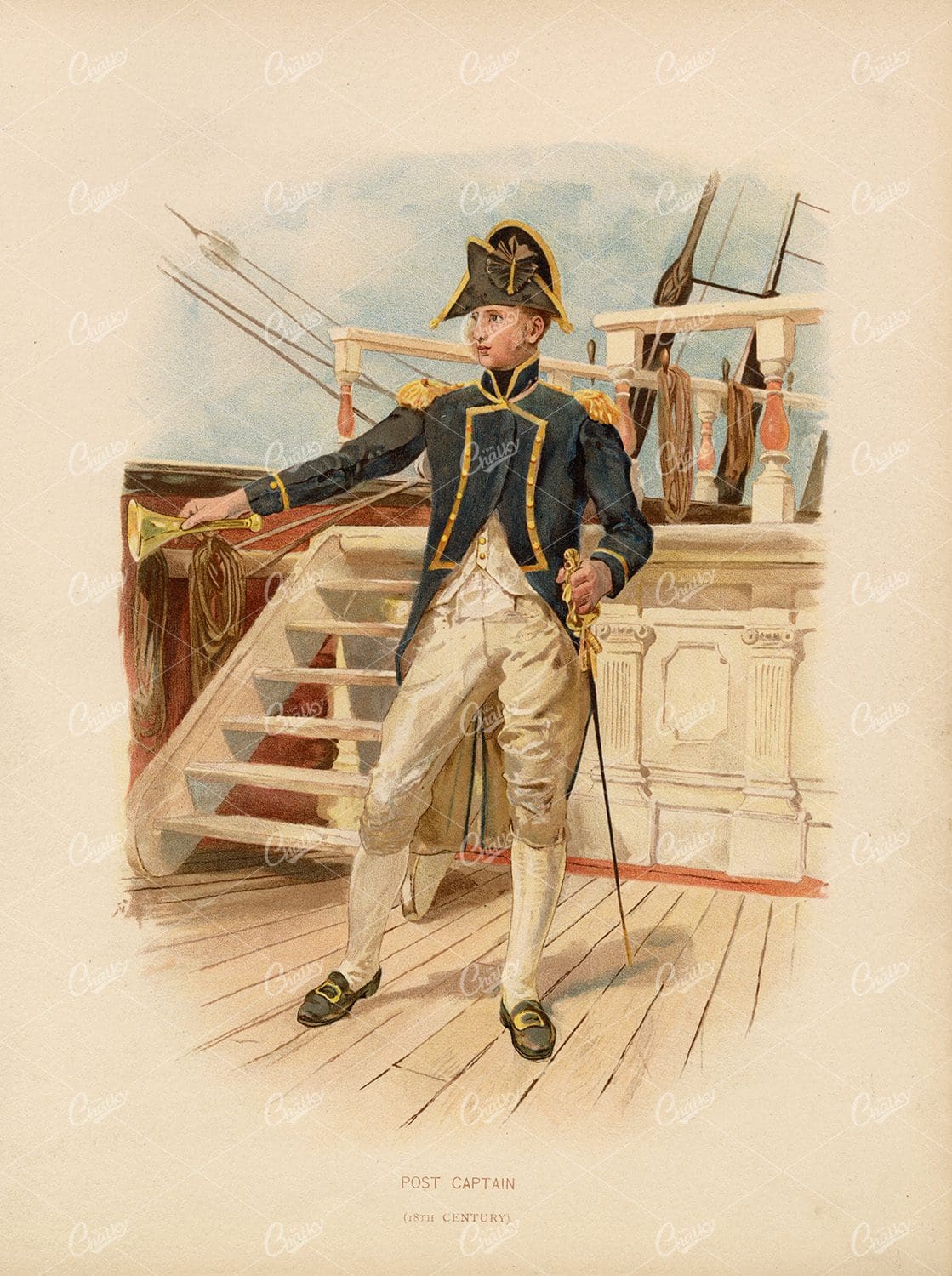 VINTAGE Naval Print of a Post Captain - Har Majesty's Navy - 1892
