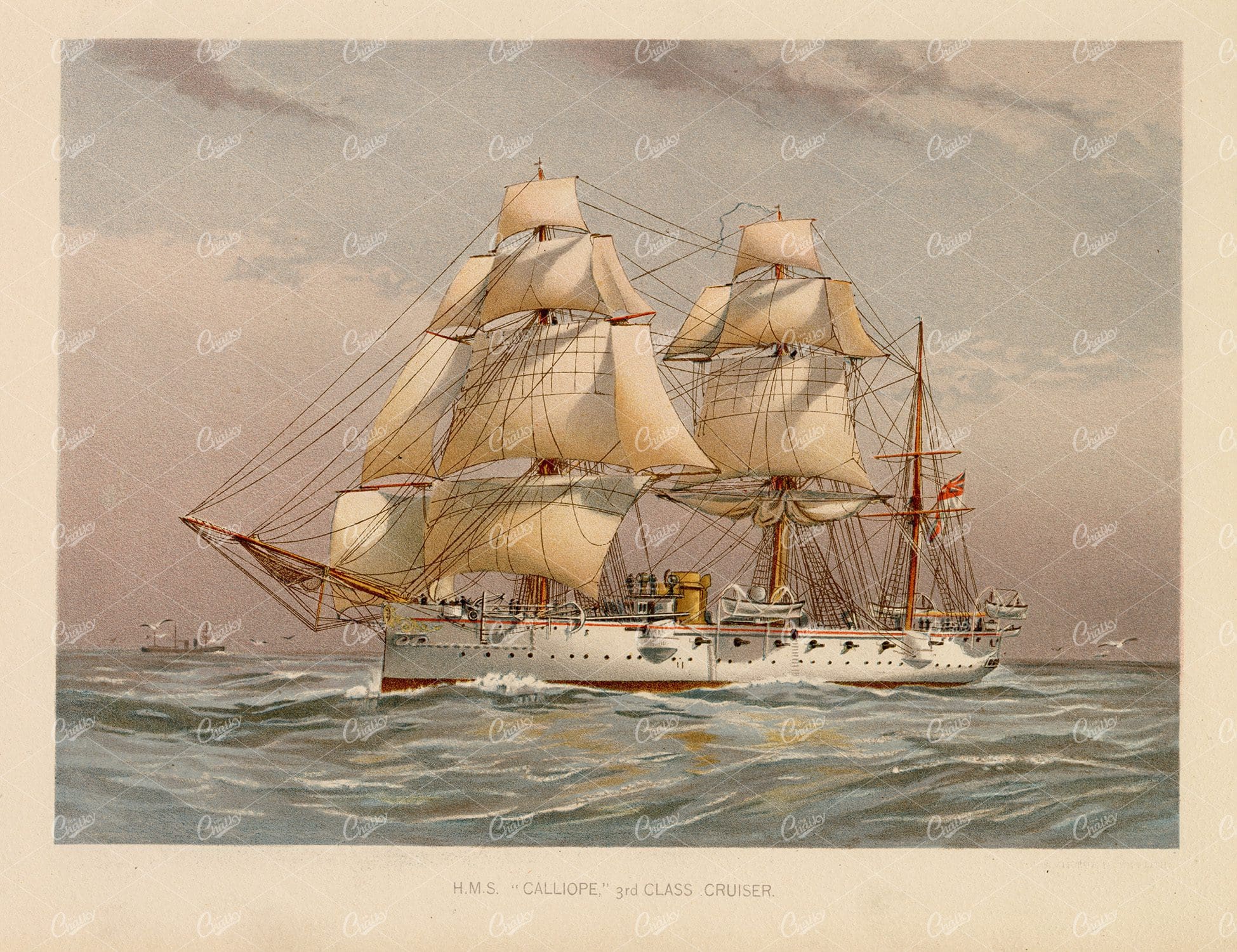 H.M.S. "CALLIOPE," 3rd Class Cruiser - Vintage 1892 Naval Print