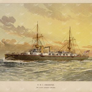 H.M.S. "UNDAUNTED," 1st Class Cruiser - Belted - Vintage Print 1892