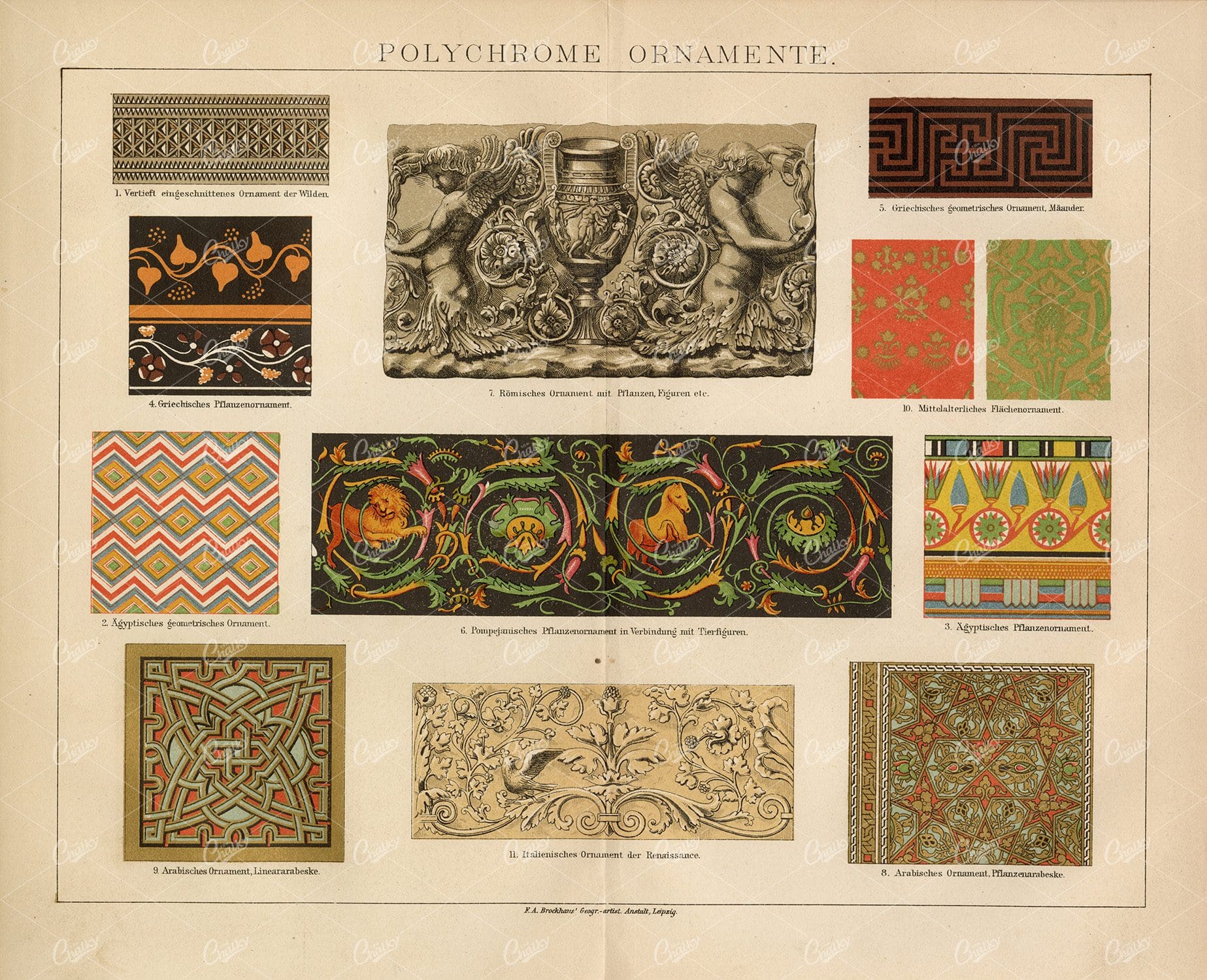 VINTAGE Old 1882 Encyclopedia Print - Polychrome Ornaments