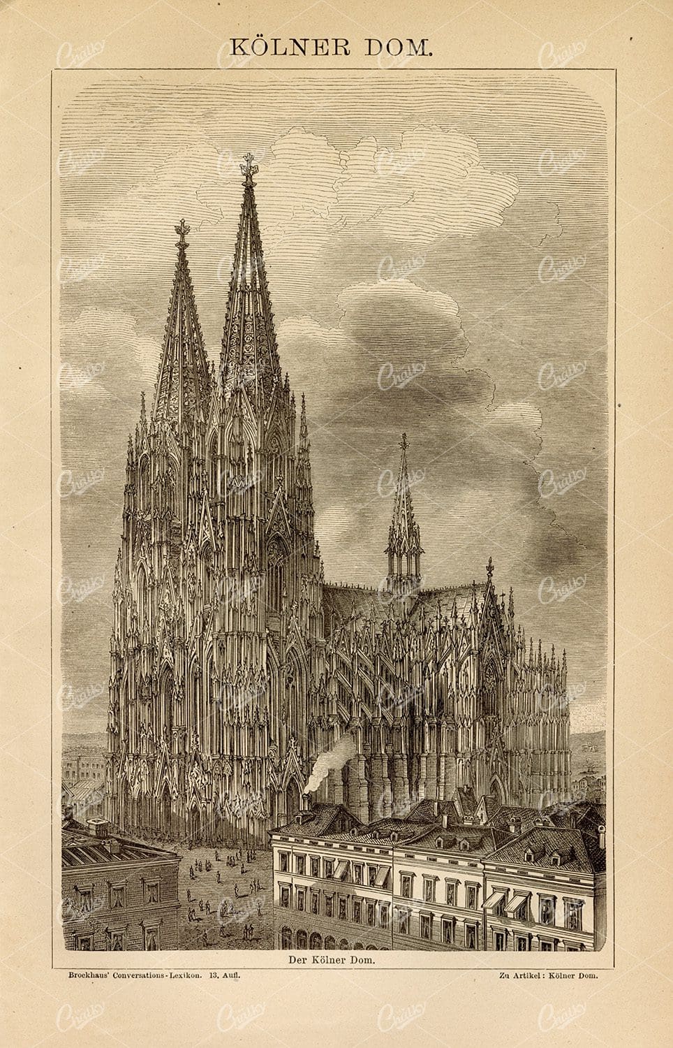 COLOGNE Cathedral - Vintage Print 1882 - Old German Encyclopedia