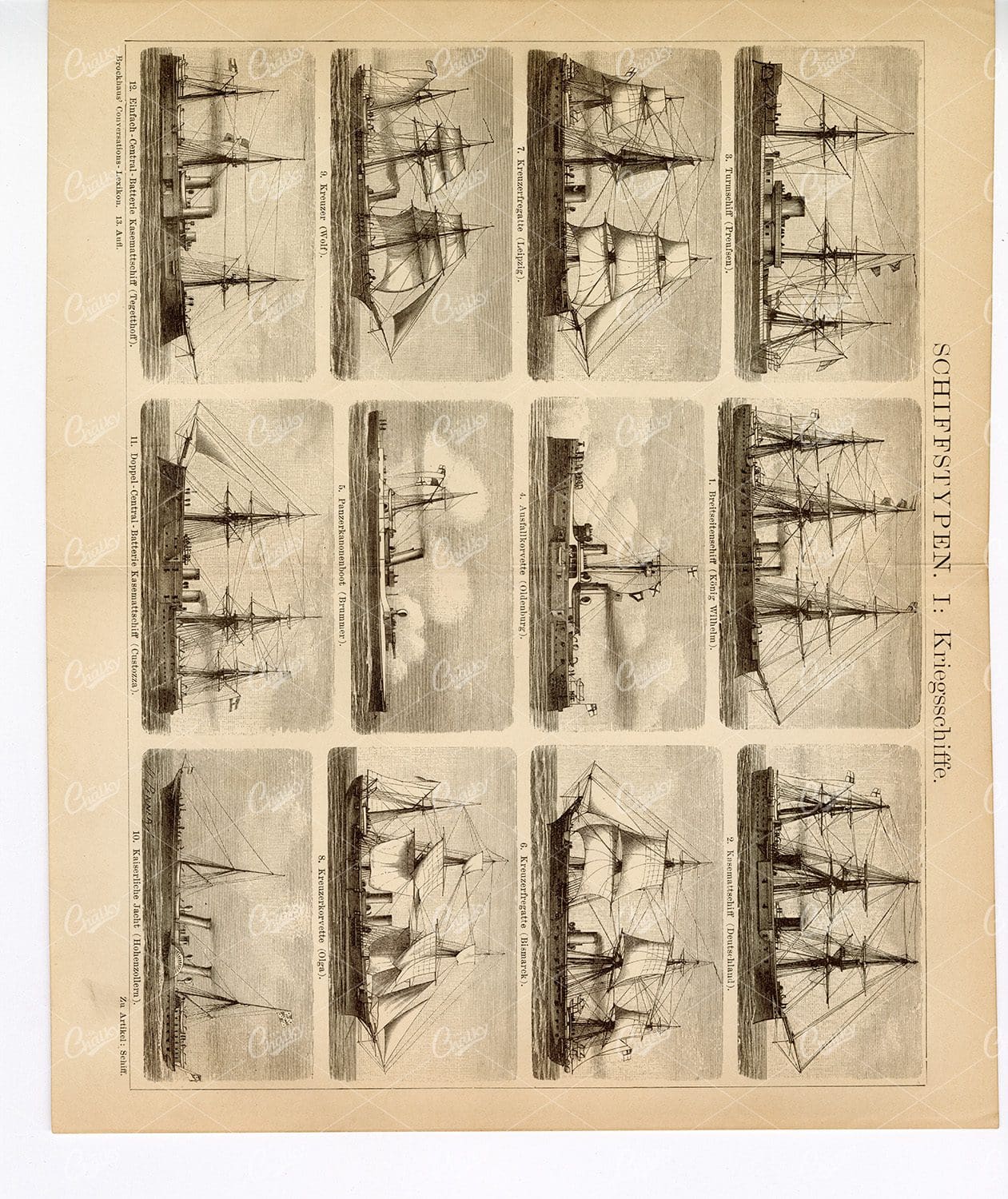SHIP Types - Warships - Old Encyclopedia 1882 Print