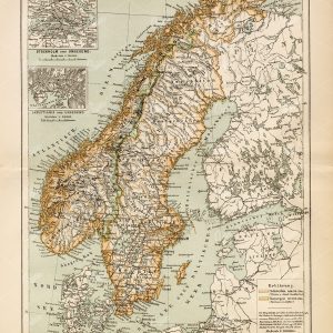 VINTAGE Map of Sweden and Norway - Old 1882 Encyclopedia Print