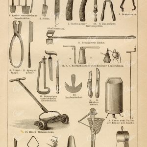 VINTAGE 1882 Print of Garden Equipment - Fruit Breaker, Tape Holder