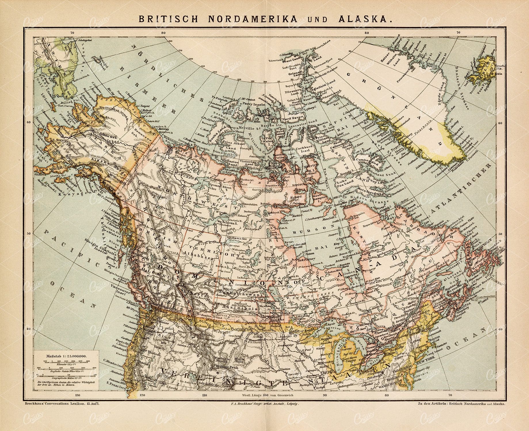 VINTAGE Map of British North America and Alaska - Old Encyclopedia Print