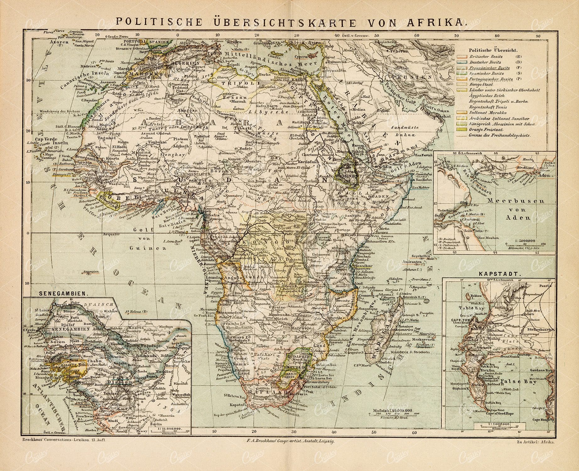 ANTIQUE Map Showing the Political Overview Map Of Africa
