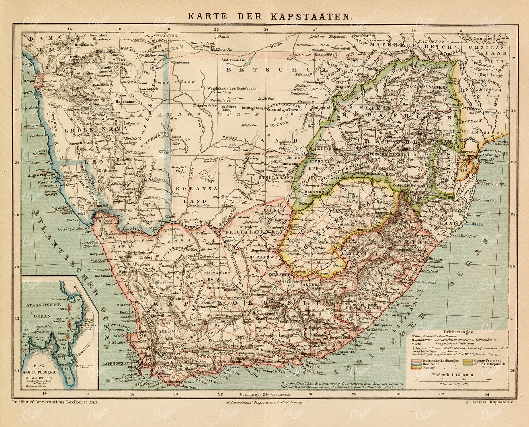 VINTAGE Map of the Cape States - Old 1882 Encyclopedia Print