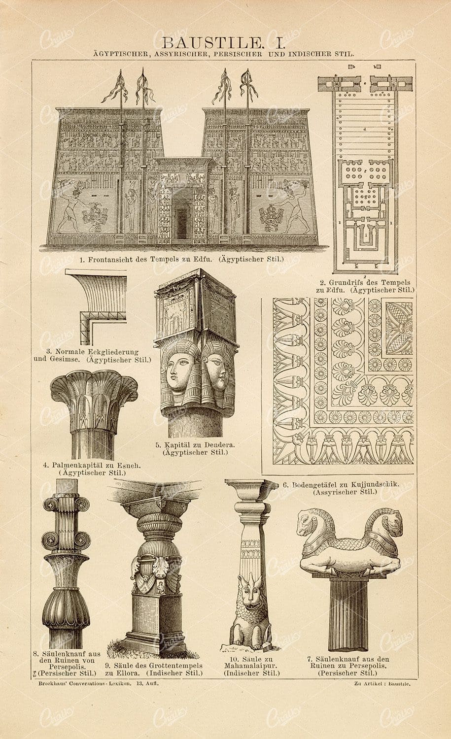 VINTAGE Architecture Print I - Egyptian, Assyrian, Persian and Indian Styles