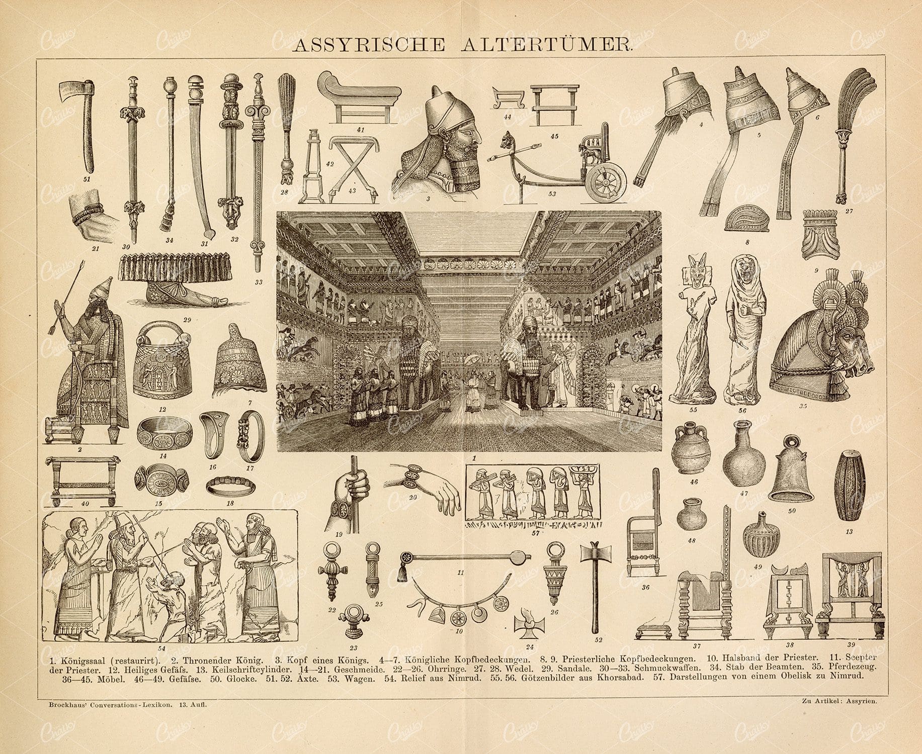 VINTAGE Assyrian Antiquity Print - 1882 Encyclopedia Print