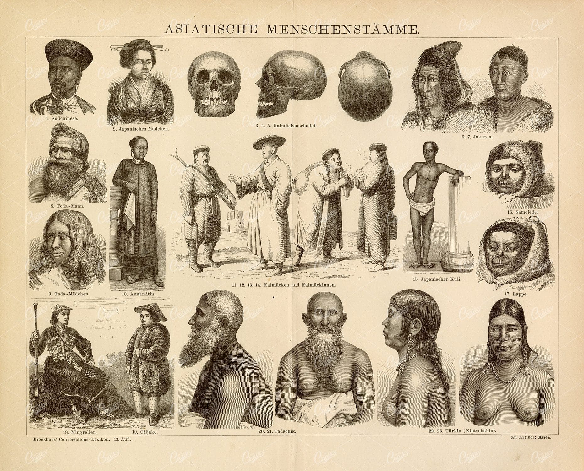1882 VINTAGE Encyclopedia Print -  Asian People