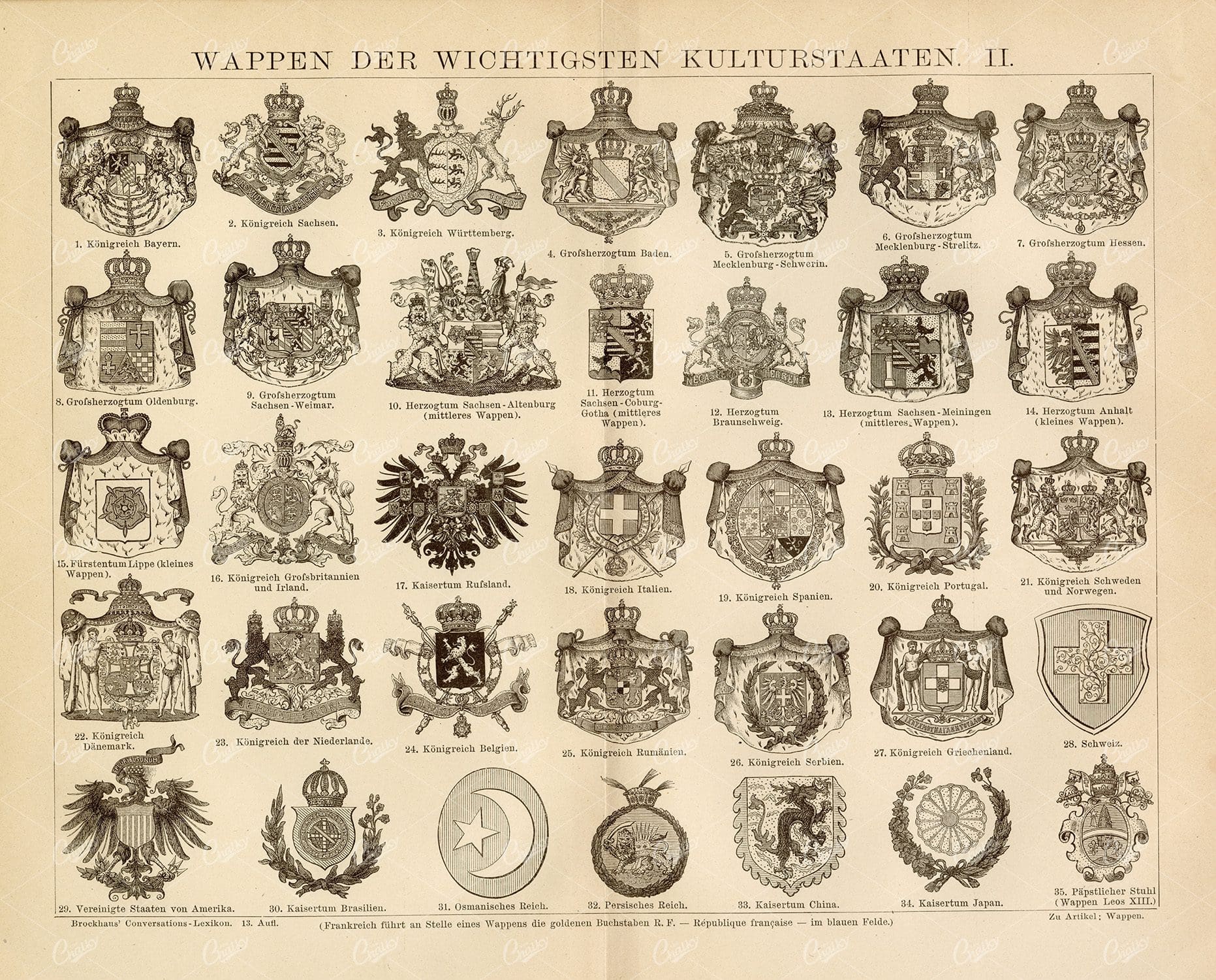 VINTAGE Print - Coats of Arms of the Most Important Cultural States