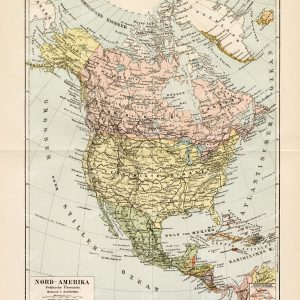ANTIQUE Print 1877 - Map of North America - Vintage German Print