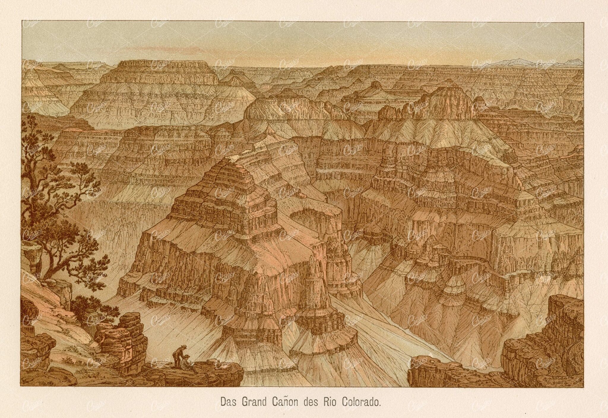 1877 Antique German Print - The Grand Canyon