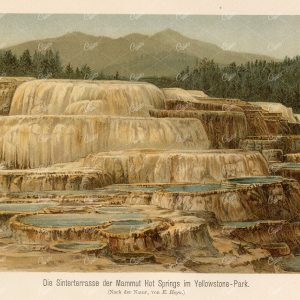 ANTIQUE Print 1877 - Mammoth Hot Springs in Yellowstone Park