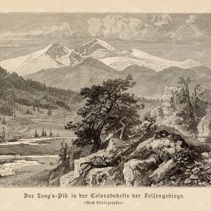 ANTIQUE Landscape Print 1877 - Longs Peak, Colorado