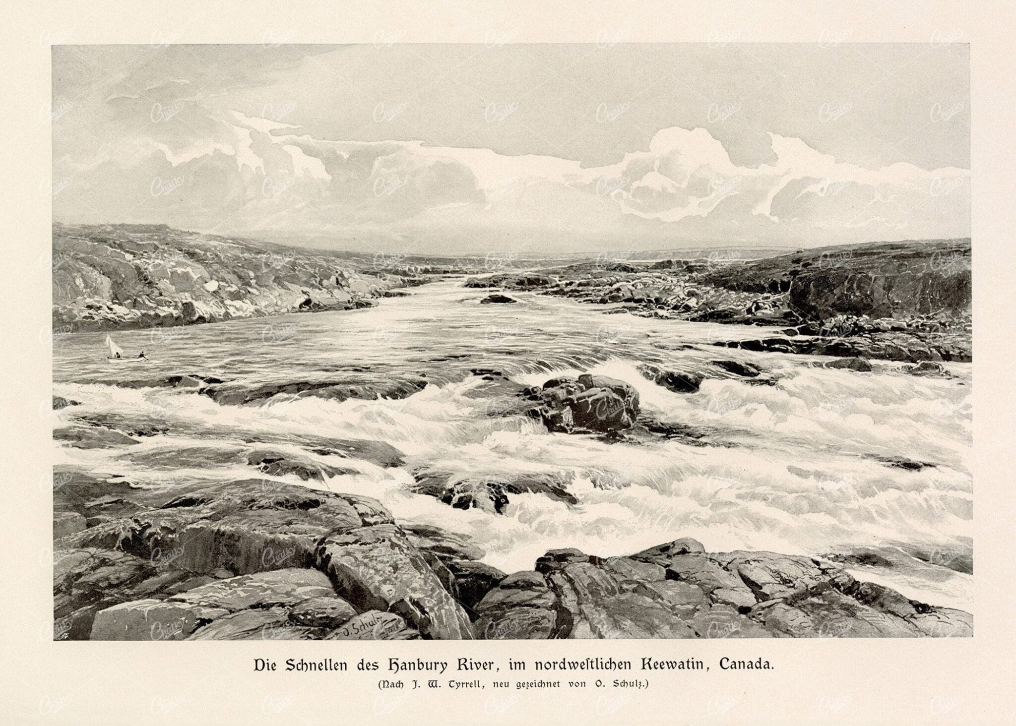 ANTIQUE German Print of the Hanbury River in Canada - 1877