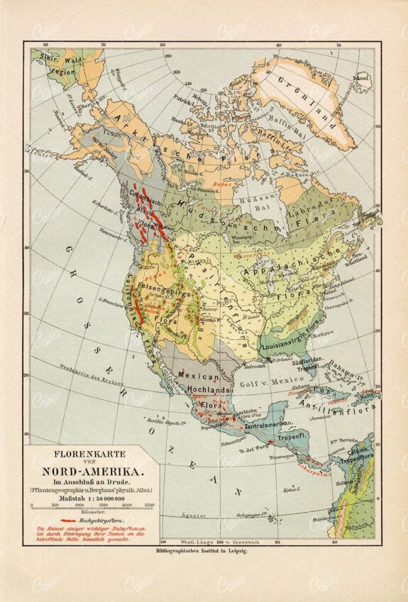 ANTIQUE Map of the Isotherms and Isobars of America - Vintage Print