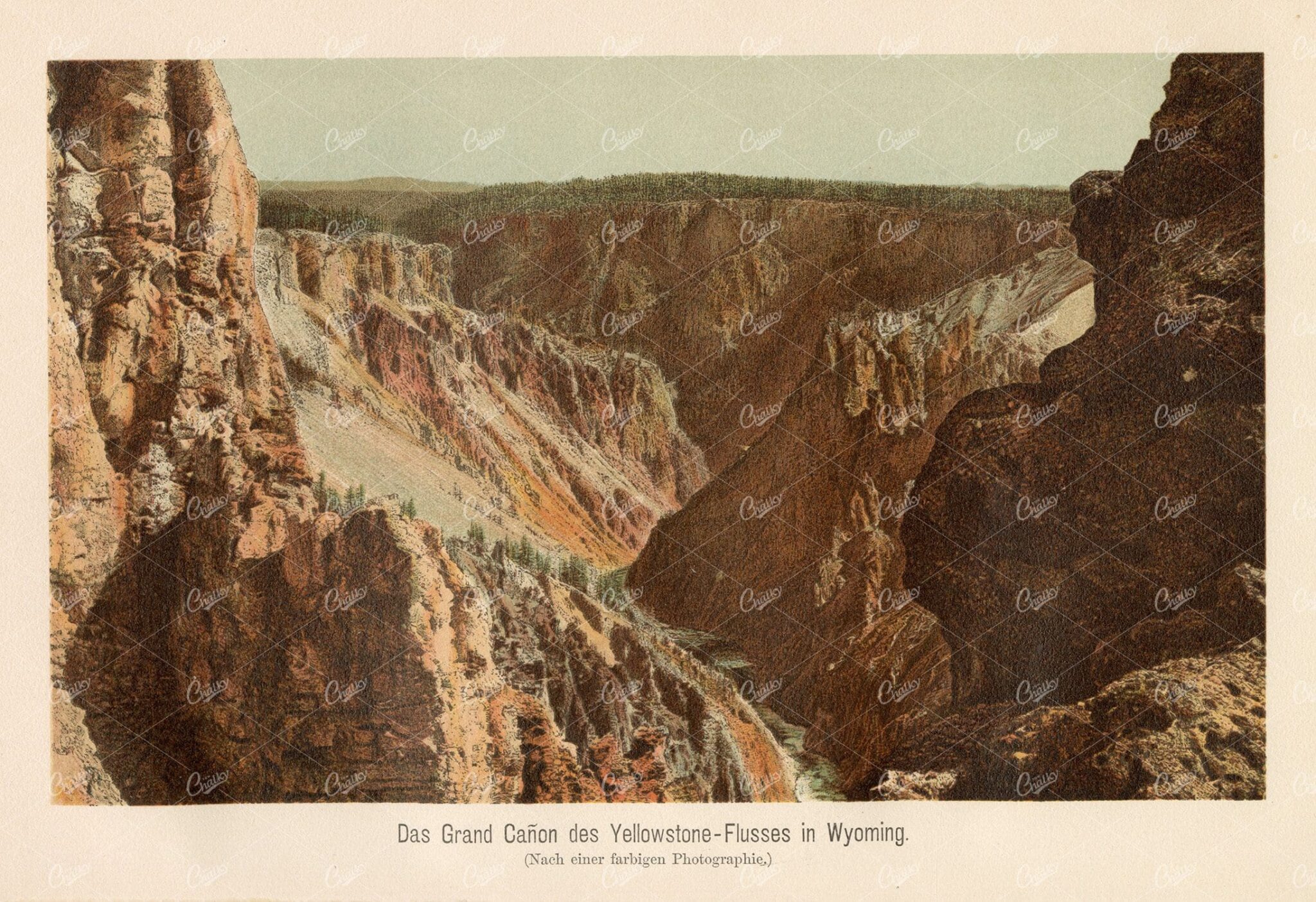 THE GRAND CANYON in Yellowstone - Vintage Coloured Print 1877