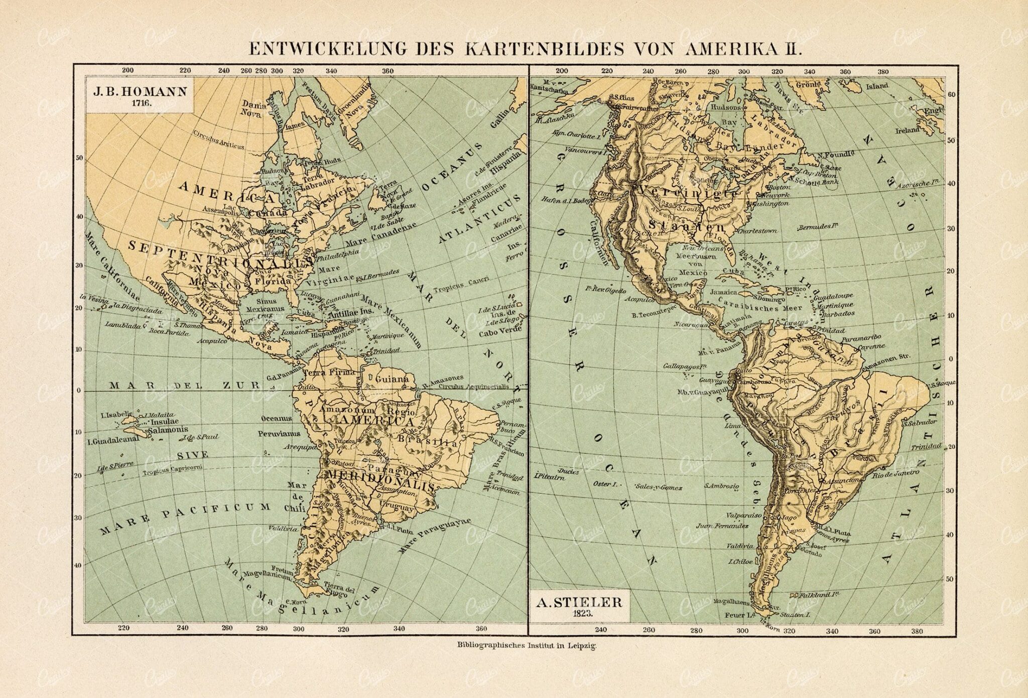 ANTIQUE Print 1877 - Development of the Map of America