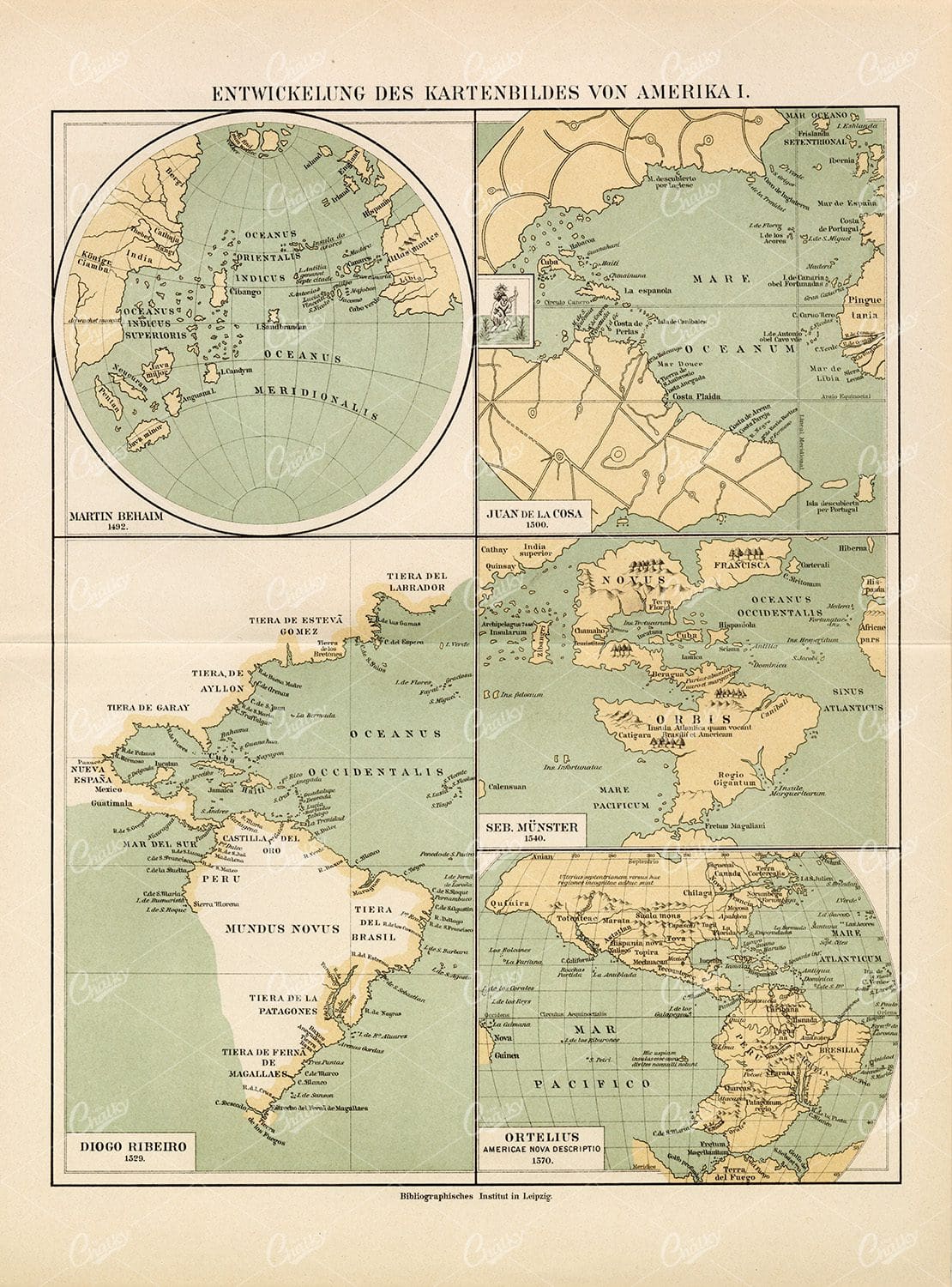 ANTIQUE Print 1877 - Development of the Map of America