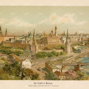 ANTIQUE Coloured Print of the Kremlin in Moscow - Vintage 1877